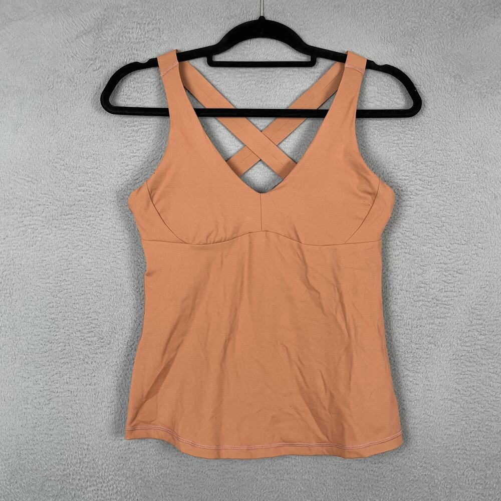 PrAna Tank Womens S Orange Built-In Bra Padded Lined Stretch V-Neck Yoga Top